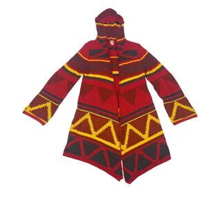 Twisted Angels Red Black Yellow Aztec Winter Cardigan Women's  Large